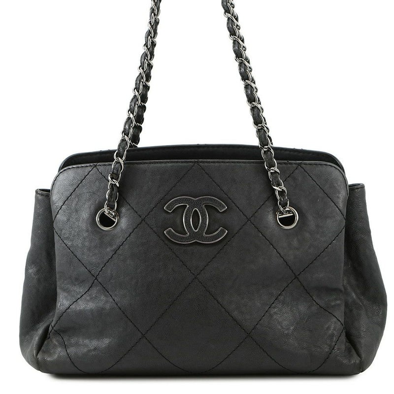 シャネル チェーンショルダーバッグ ワイルドステッチ マトラッセ ココマーク レザー CHANEL バッグ 黒
