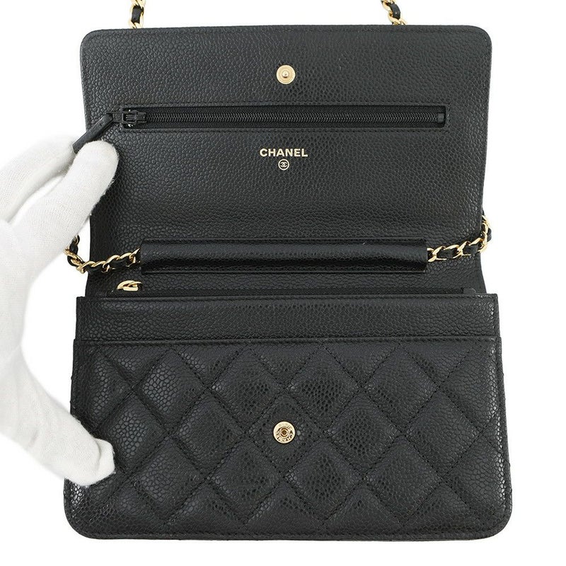 シャネル チェーンウォレット クラシック マトラッセ ココマーク キャビアスキン AP0250 CHANEL 財布 ブラック 黒