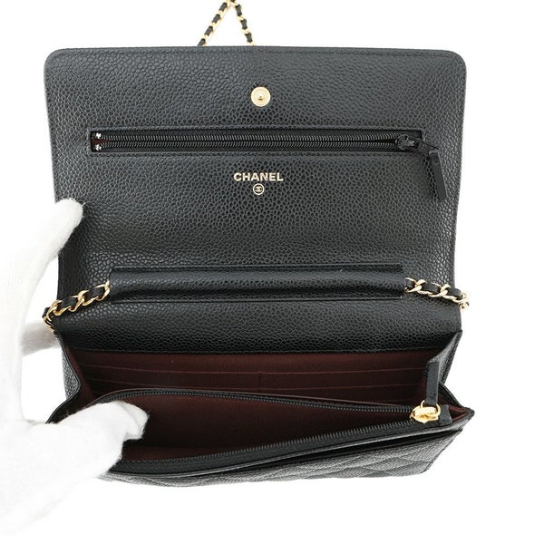 シャネル チェーンウォレット クラシック マトラッセ ココマーク キャビアスキン AP0250 CHANEL 財布 ブラック 黒