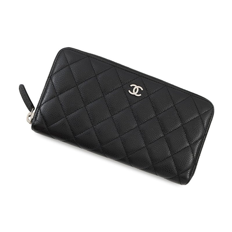 シャネル 長財布 クラシック ロング ジップ ウォレット ココマーク マトラッセ キャビアスキン A50097 CHANEL 黒