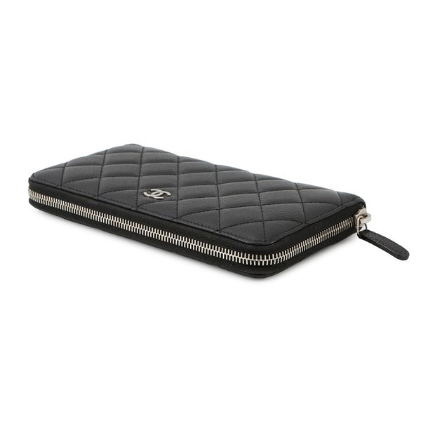 シャネル 長財布 クラシック ロング ジップ ウォレット ココマーク マトラッセ キャビアスキン A50097 CHANEL 黒