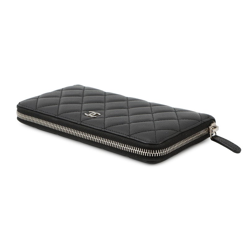 シャネル 長財布 クラシック ロング ジップ ウォレット ココマーク マトラッセ キャビアスキン A50097 CHANEL 黒