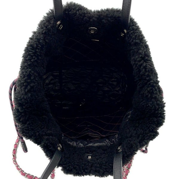 シャネル トートバッグ ココマーク ココネージュ ツイード ムートン AS0981 CHANEL バッグ 巾着バッグ 黒