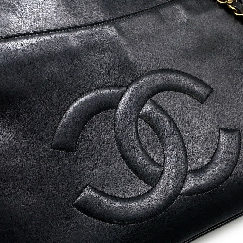 シャネル チェーントートバッグ ココマーク ラムスキン CHANEL バッグ 黒