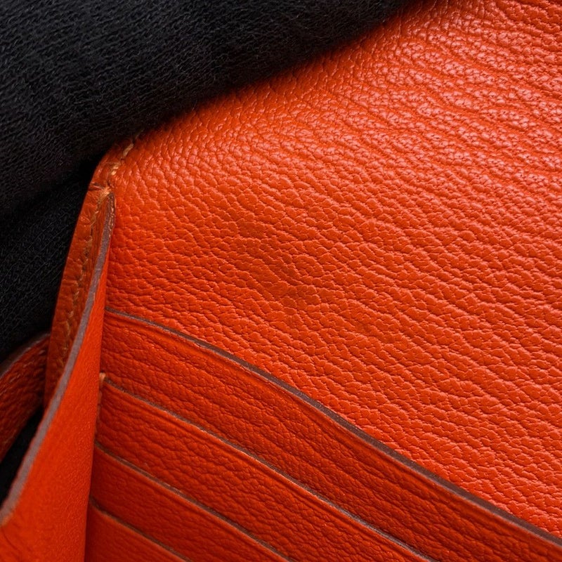 エルメス 長財布 ケリーウォレット ロング オレンジ/シルバー金具 シェブルミゾル □Q刻印