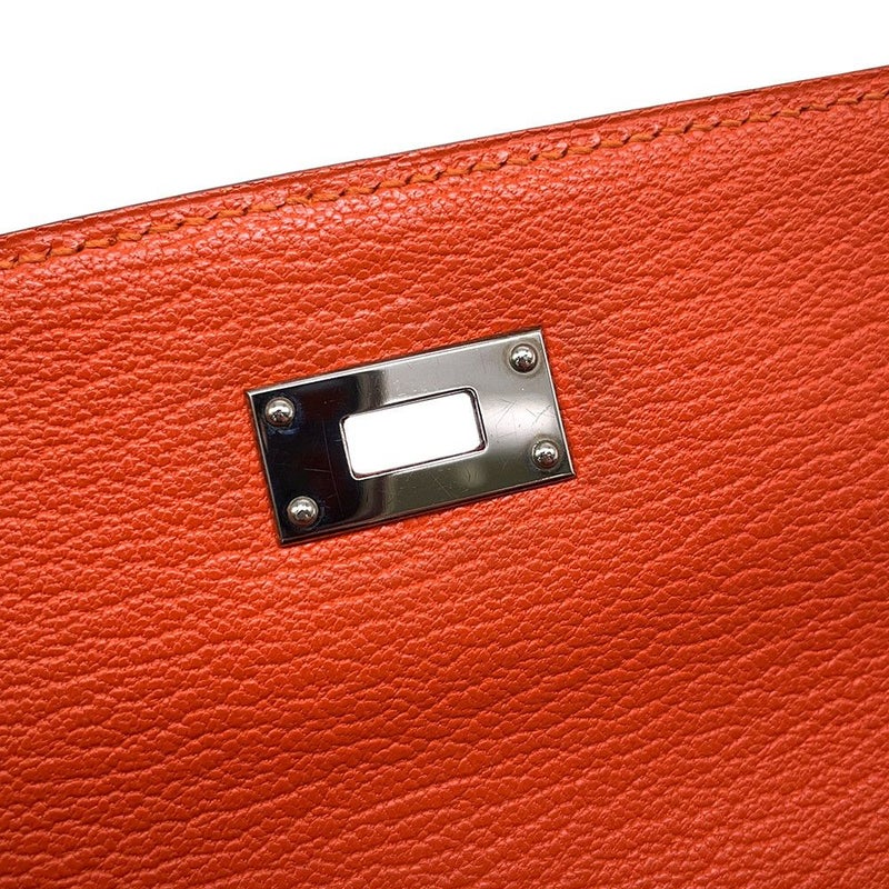 エルメス 長財布 ケリーウォレット ロング オレンジ/シルバー金具 シェブルミゾル □Q刻印