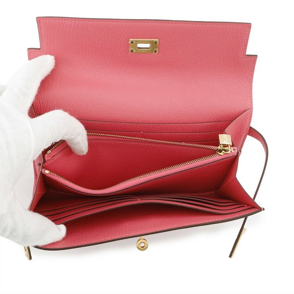 エルメス 長財布 ケリーウォレット ロング ローズリップスティック/ゴールド金具 シェブルミゾル X刻印