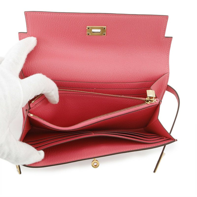 エルメス 長財布 ケリーウォレット ロング ローズリップスティック/ゴールド金具 シェブルミゾル X刻印