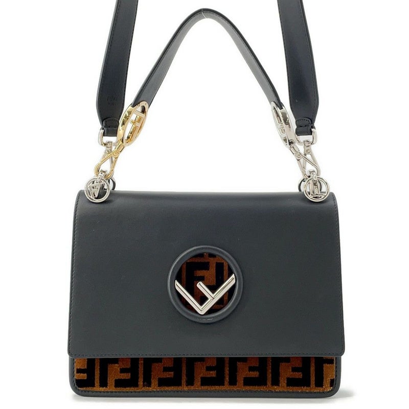 フェンディ ショルダーバッグ キャナイエフ レザー/ベルベット ズッカ柄 8BT284 FENDI ２Way ハンドバッグ 黒