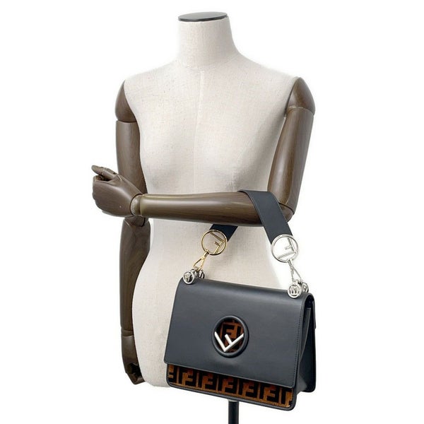 フェンディ ショルダーバッグ キャナイエフ レザー/ベルベット ズッカ柄 8BT284 FENDI ２Way ハンドバッグ 黒