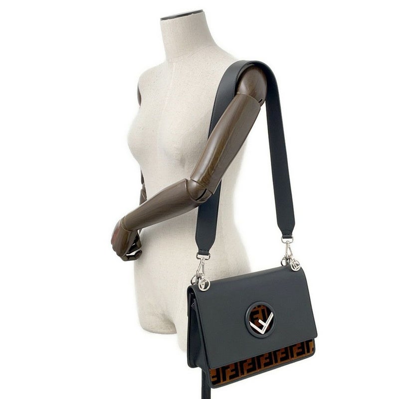 フェンディ ショルダーバッグ キャナイエフ レザー/ベルベット ズッカ柄 8BT284 FENDI ２Way ハンドバッグ 黒