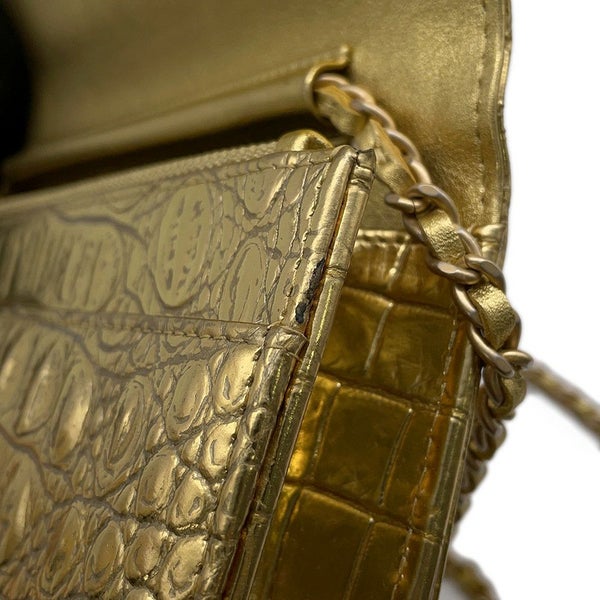 シャネル チェーンウォレット クロコ型押しレザー ココマーク CHANEL 財布
