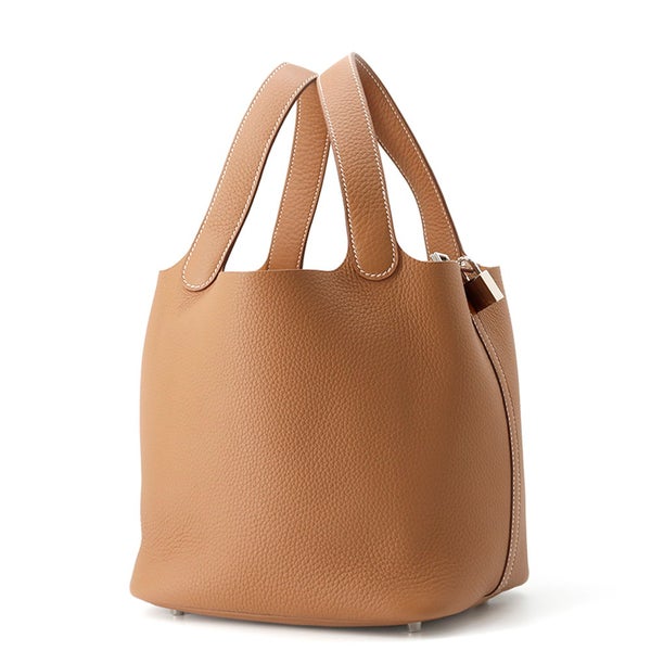 エルメス ハンドバッグ ピコタンロックMM ゴールド/シルバー金具 トリヨンクレマンス K刻印 HERMES トートバッグ