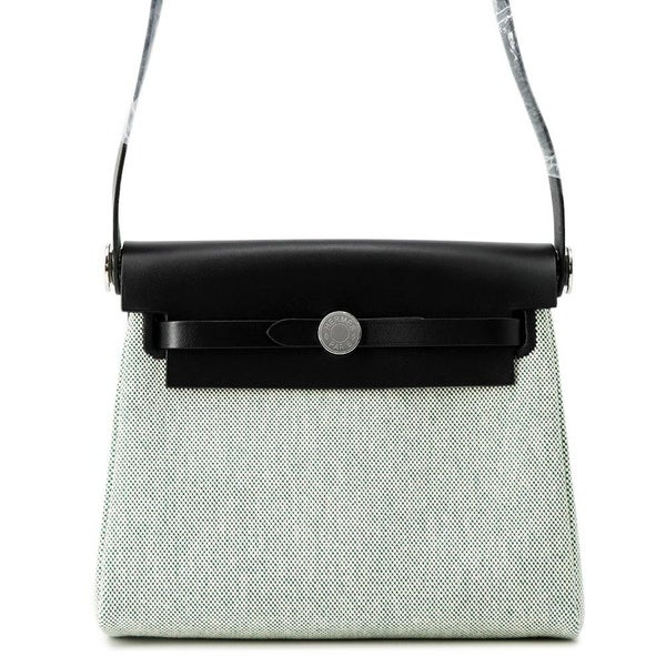 エルメス ショルダーバッグ エールバッグジップ ミニ ブラック/エクリュ/シルバー金具 トワルミリタリー/ヴァッシュハンター K刻印 黒