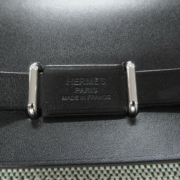 エルメス ショルダーバッグ エールバッグジップ ミニ ブラック/エクリュ/シルバー金具 トワルミリタリー/ヴァッシュハンター K刻印 黒