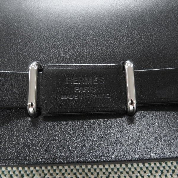 エルメス ショルダーバッグ エールバッグジップ ミニ ブラック/エクリュ/シルバー金具 トワルミリタリー/ヴァッシュハンター K刻印 黒