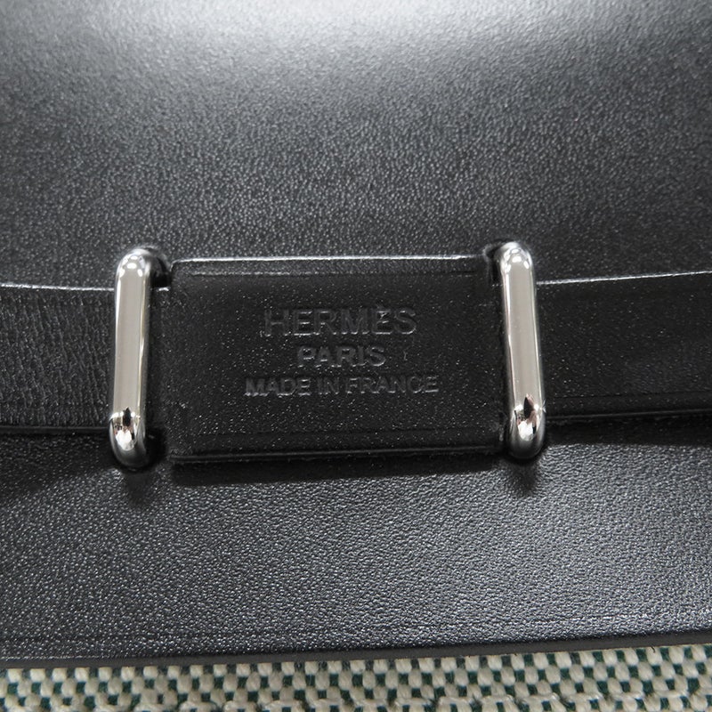 エルメス ショルダーバッグ エールバッグジップ ミニ ブラック/エクリュ/シルバー金具 トワルミリタリー/ヴァッシュハンター K刻印 黒