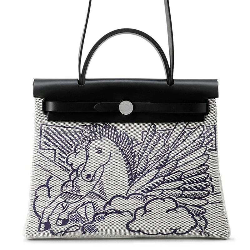 エルメス エールバッグジップPM ペガサスポップ ブラック/ブルーインディゴ/エクリュ/シルバー金具 トワルアッシュ/ヴァッシュハンター Y刻印 黒