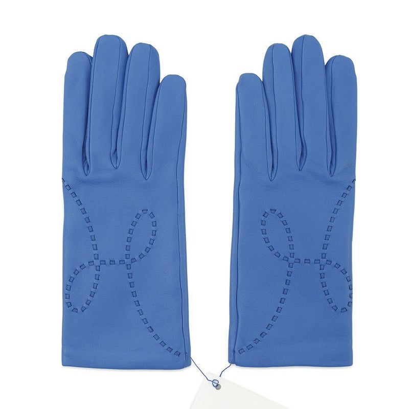 エルメス グローブ リスボン Lisbonne ブルーアガット/シルバー金具 ラムスキン レディースサイズ7 ソルド品