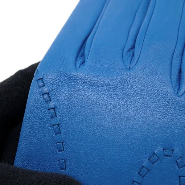 エルメス グローブ リスボン Lisbonne ブルーアガット/シルバー金具 ラムスキン レディースサイズ7 ソルド品