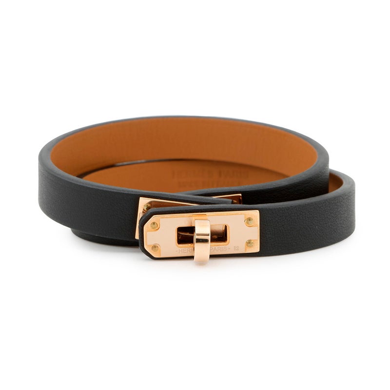 エルメス ブレスレット ケリー ドゥブルトゥール ブラック/ピンクゴールド金具 スイフト Z刻印 サイズT2 HERMES 黒