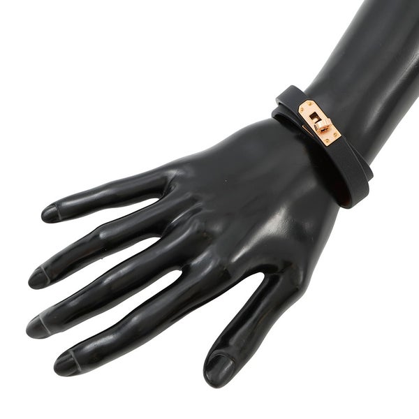 エルメス ブレスレット ケリー ドゥブルトゥール ブラック/ピンクゴールド金具 スイフト Z刻印 サイズT2 HERMES 黒