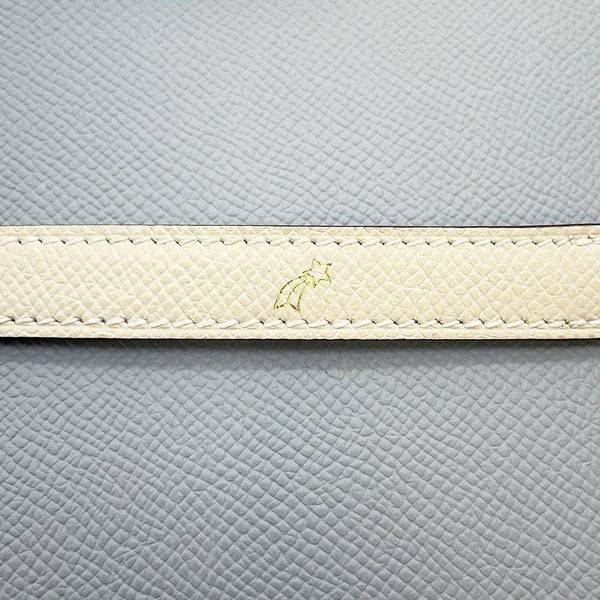 エルメス ハンドバッグ ケリー25 外縫い ブルーグラシエ/クレ/シャンパンゴールド金具 ヴォーエプソン B刻印 2way SPO