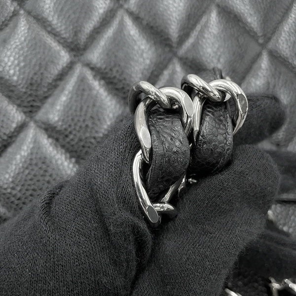 シャネル チェーンショルダーバッグ デカマトラッセ 30 ココマーク キャビアスキン ダブルチェーン A11869 CHANEL デカマト 黒