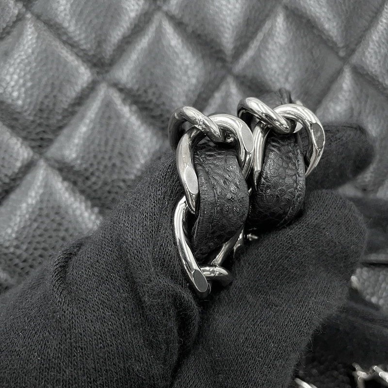 シャネル チェーンショルダーバッグ デカマトラッセ 30 ココマーク キャビアスキン ダブルチェーン A11869 CHANEL デカマト 黒