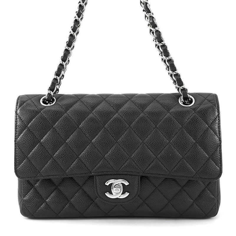 シャネル チェーンショルダーバッグ マトラッセ25 ココマーク キャビアスキン ダブルチェーン A01112 CHANEL 黒
