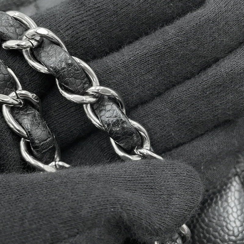 シャネル チェーンショルダーバッグ マトラッセ25 ココマーク キャビアスキン ダブルチェーン A01112 CHANEL 黒