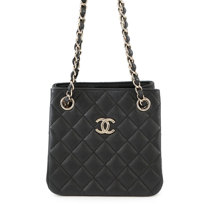 シャネル チェーンショルダーバッグ ココマーク マトラッセ ミニバケットバッグ キャビアスキン AS3176 CHANEL 黒