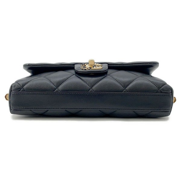 シャネル チェーンショルダーバッグ マトラッセ ココマーク ラムスキン フェイクパール CHANEL 黒