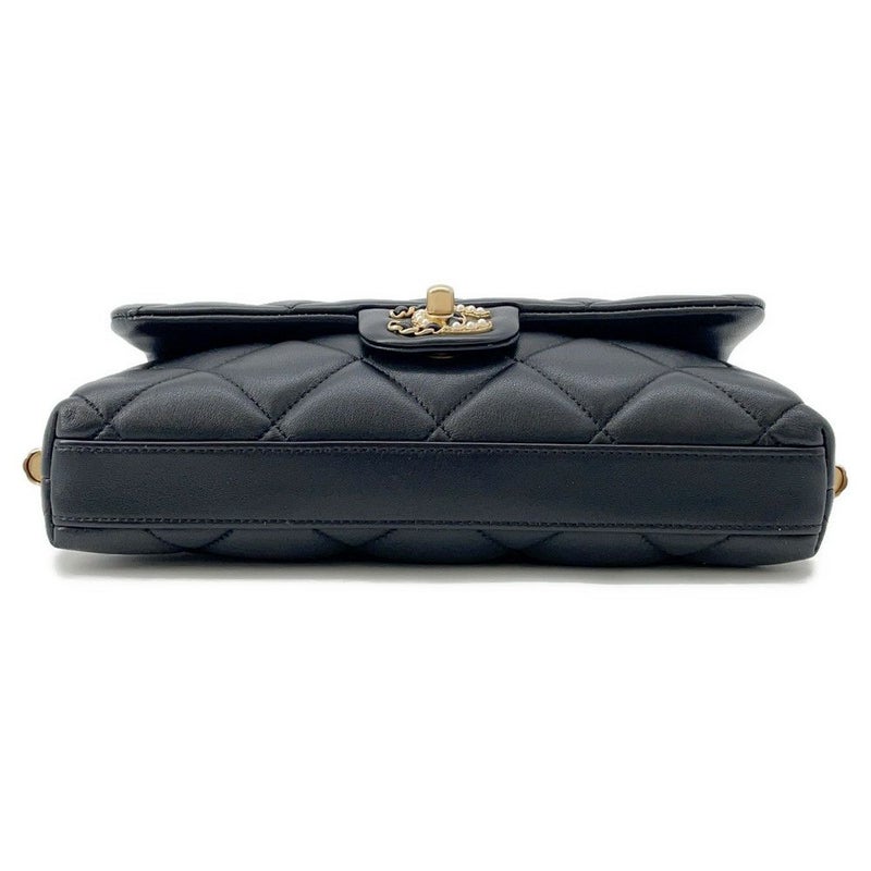 シャネル チェーンショルダーバッグ マトラッセ ココマーク ラムスキン フェイクパール CHANEL 黒