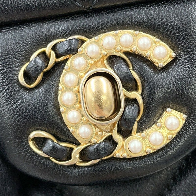 シャネル チェーンショルダーバッグ マトラッセ ココマーク ラムスキン フェイクパール CHANEL 黒