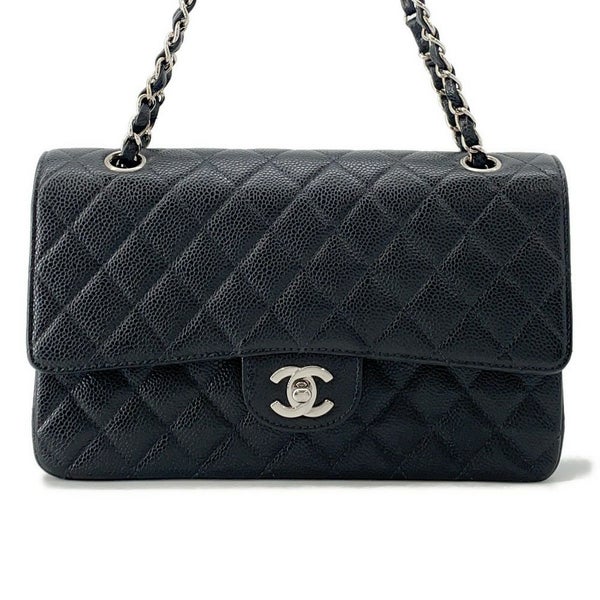 シャネル チェーンショルダーバッグ マトラッセ25 ココマーク ダブルチェーン キャビアスキン A01112 CHANEL 黒