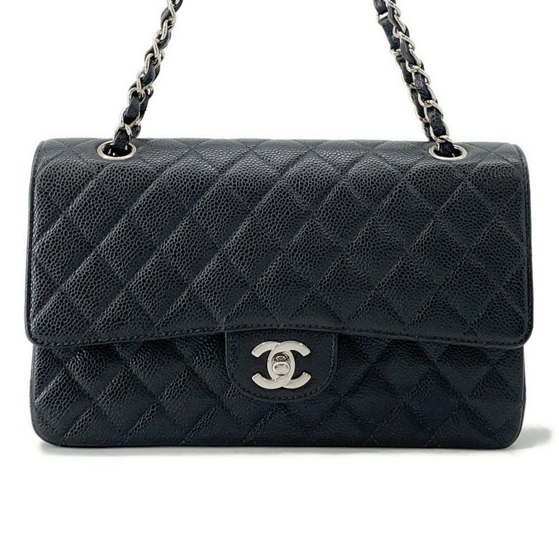 シャネル チェーンショルダーバッグ マトラッセ25 ココマーク ダブルチェーン キャビアスキン A01112 CHANEL 黒
