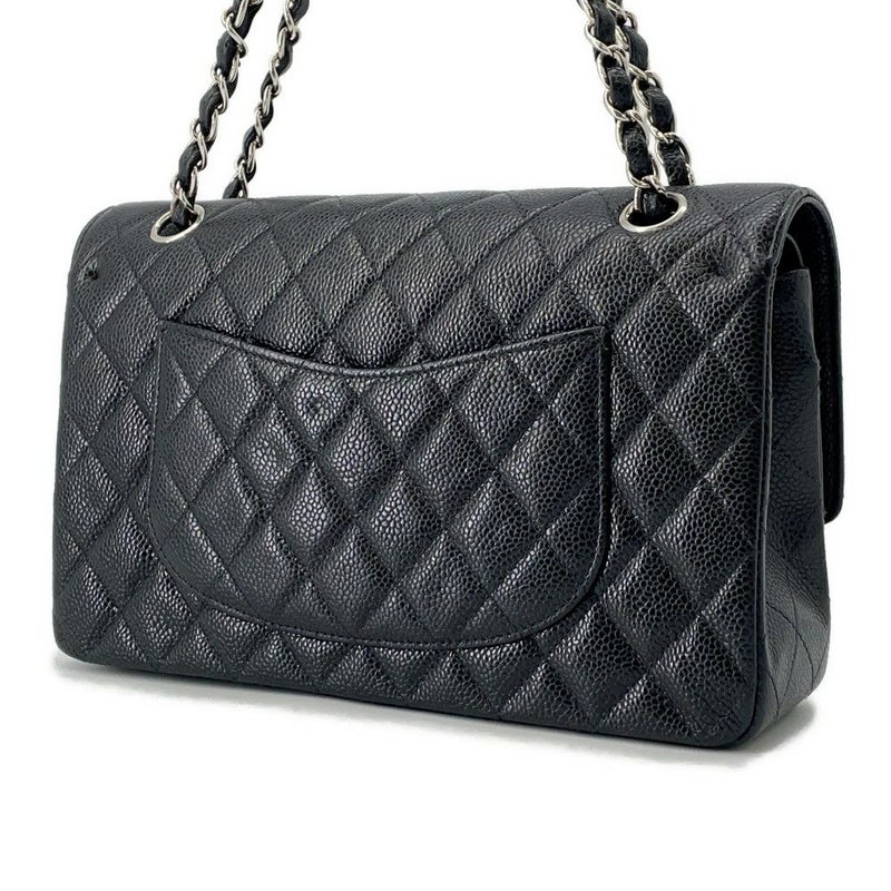 シャネル チェーンショルダーバッグ マトラッセ25 ココマーク ダブルチェーン キャビアスキン A01112 CHANEL 黒