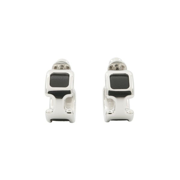 エルメス ピアス オランプPM ブラック/シルバー金具 ボックスカーフ HERMES アクセサリー 黒