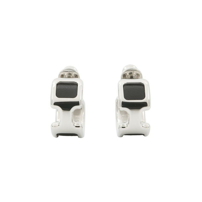 エルメス ピアス オランプPM ブラック/シルバー金具 ボックスカーフ HERMES アクセサリー 黒
