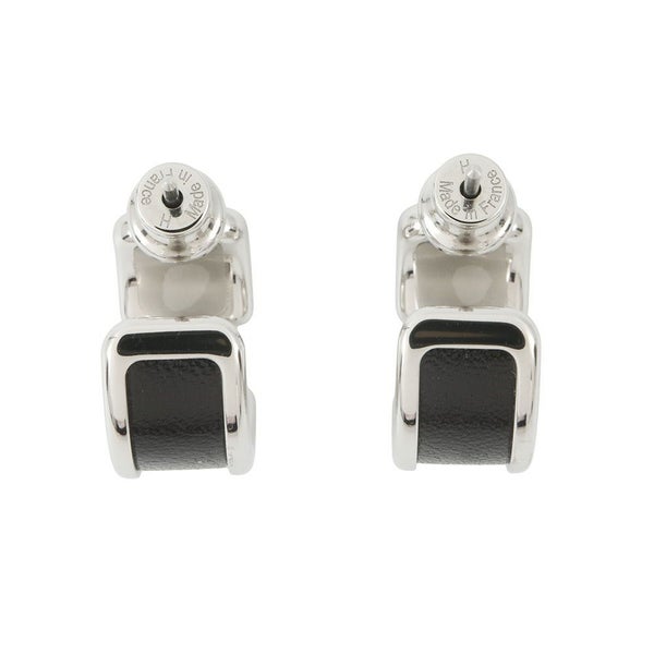 エルメス ピアス オランプPM ブラック/シルバー金具 ボックスカーフ HERMES アクセサリー 黒