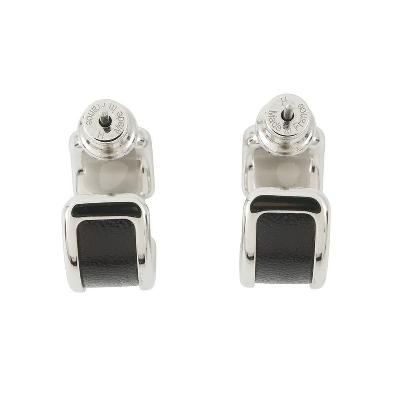 エルメス ピアス オランプPM ブラック/シルバー金具 ボックスカーフ HERMES アクセサリー 黒