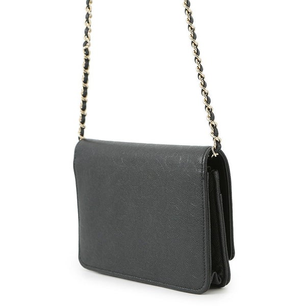 シャネル チェーンウォレット カメリア ココマーク キャビアスキン A47421 CHANEL 財布 黒