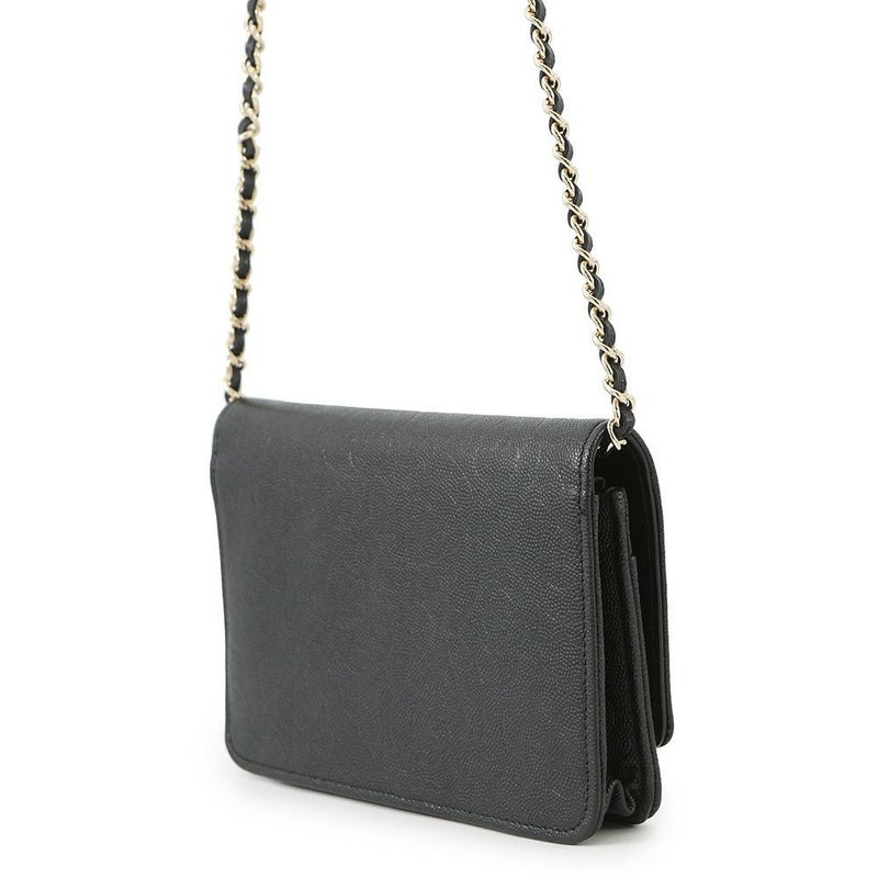 シャネル チェーンウォレット カメリア ココマーク キャビアスキン A47421 CHANEL 財布 黒