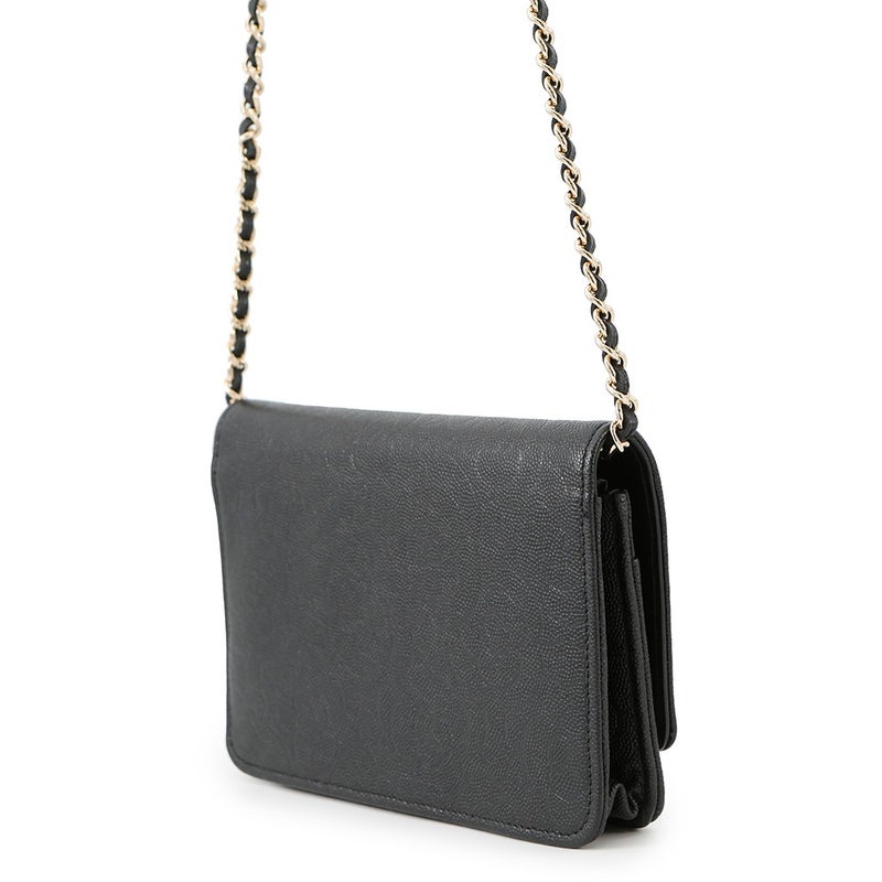 シャネル チェーンウォレット カメリア ココマーク キャビアスキン A47421 CHANEL 財布 黒