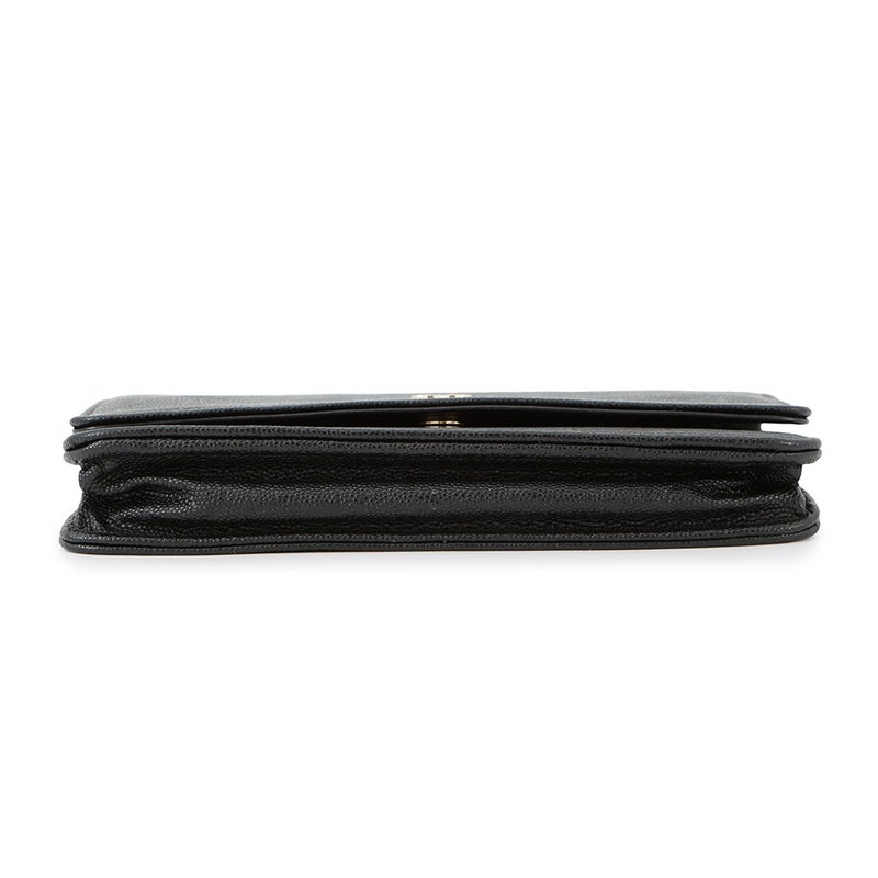 シャネル チェーンウォレット カメリア ココマーク キャビアスキン A47421 CHANEL 財布 黒