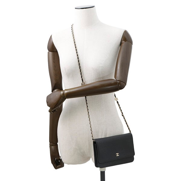 シャネル チェーンウォレット カメリア ココマーク キャビアスキン A47421 CHANEL 財布 黒