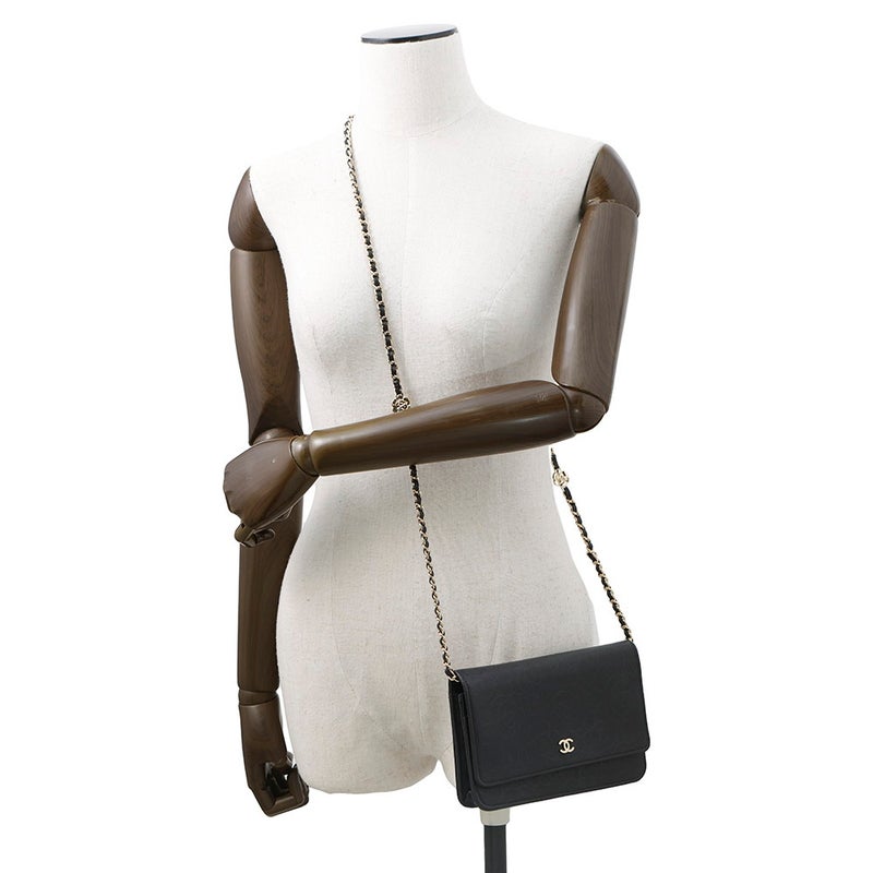 シャネル チェーンウォレット カメリア ココマーク キャビアスキン A47421 CHANEL 財布 黒