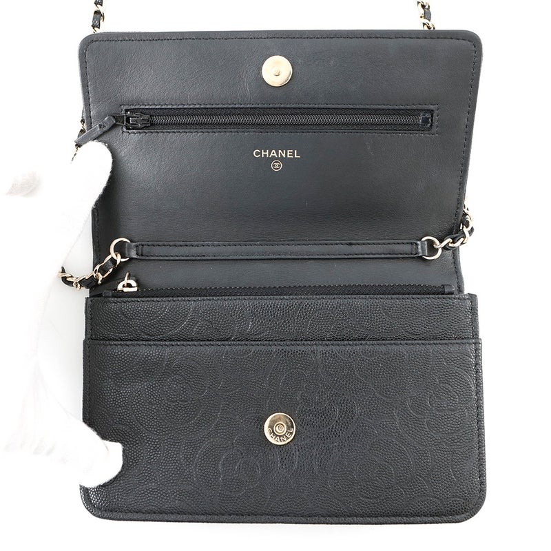シャネル チェーンウォレット カメリア ココマーク キャビアスキン A47421 CHANEL 財布 黒