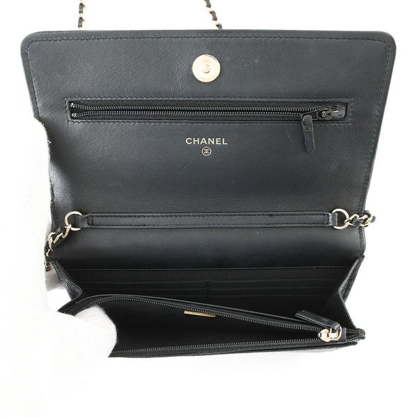 シャネル チェーンウォレット カメリア ココマーク キャビアスキン A47421 CHANEL 財布 黒